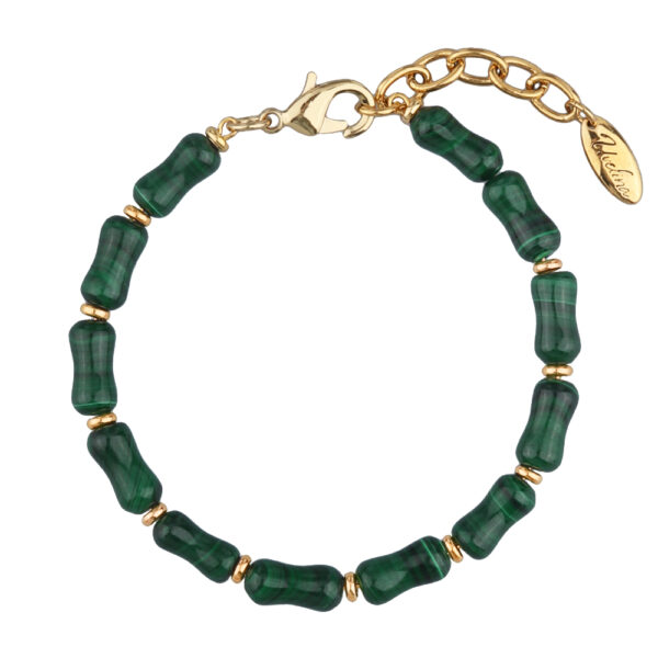 Браслет Селена (малахит 12мм; покрытие золото) 19-22см