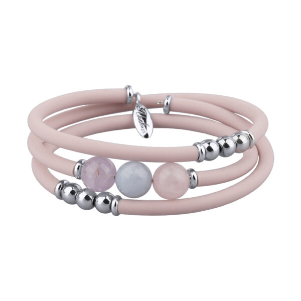 Браслет Гевея (морганит 10мм, каучук розовый; покрытие родий)