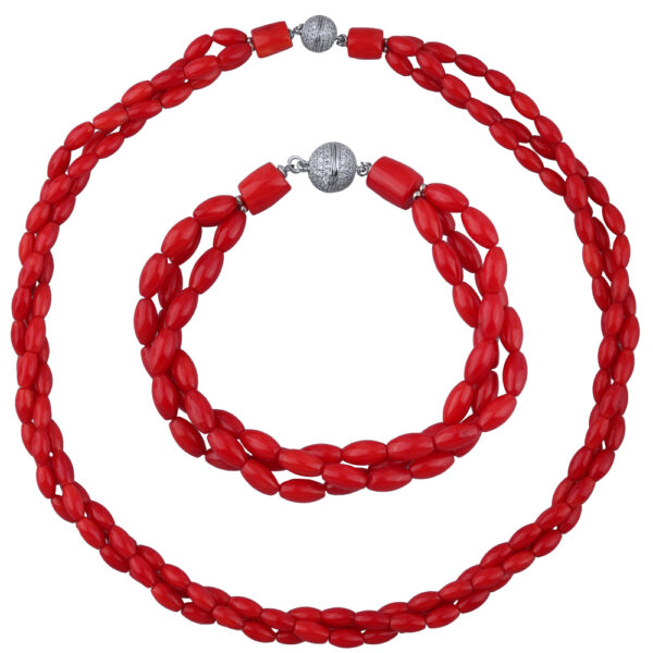 Комплект (коралл красный; покрытие родий)