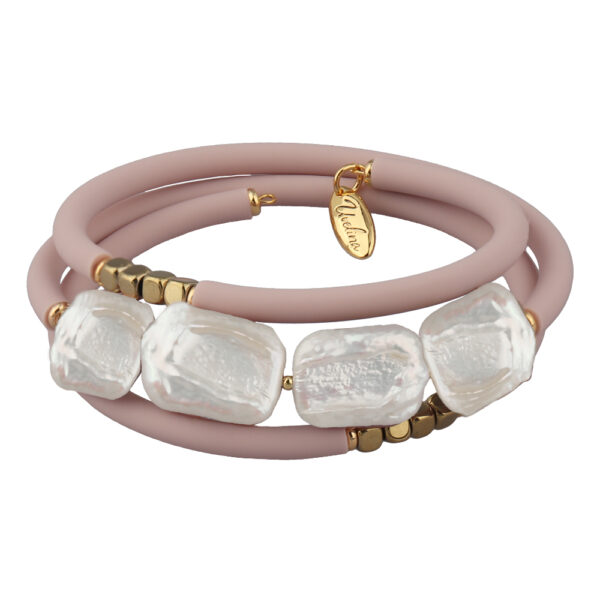 Браслет Гевея (жемчуг белый, каучук розовый; покрытие золото)
