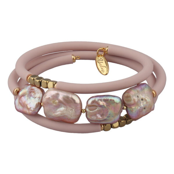 Браслет Гевея (жемчуг лососевый, каучук розовый; покрытие золото)