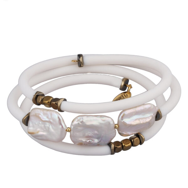 Браслет Гевея (жемчуг белый, каучук белый; покрытие золото)