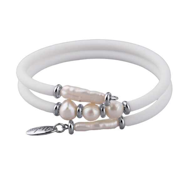 Браслет Гевея (жемчуг белый, каучук белый; покрытие родий)