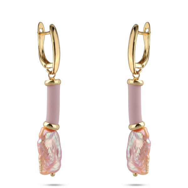 Серьги Гевея (жемчуг розовый, каучук розовый; покрытие золото)