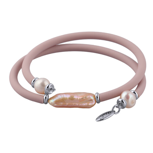 Браслет Гевея (жемчуг розовый, каучук розовый; покрытие родий)