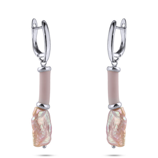 Серьги Гевея (жемчуг розовый, каучук розовый; покрытие родий)