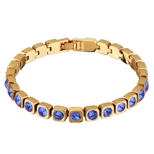 Браслет Теннис (кристаллы SW сапфир 4мм; покрытие золото) 17-19см