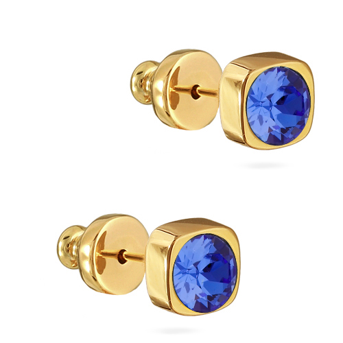 Пусеты Теннис (кристаллы SW сапфир 4мм; покрытие золото)
