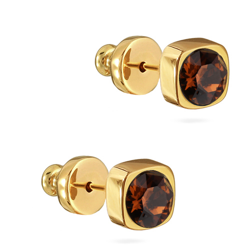 Пусеты Теннис (кристаллы SW шоколад 4мм; покрытие золото)