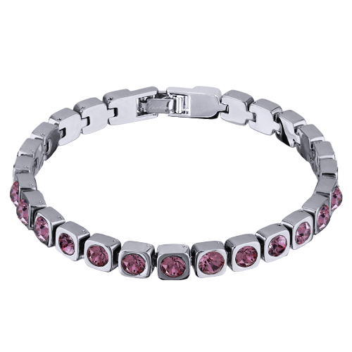 Браслет Теннис (кристаллы SW аметист 4мм; покрытие родий) 17-19см