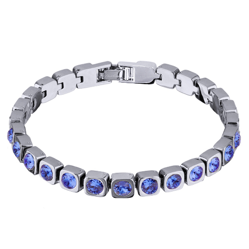 Браслет Теннис (кристаллы SW сапфир 4мм; покрытие родий) 17-19см