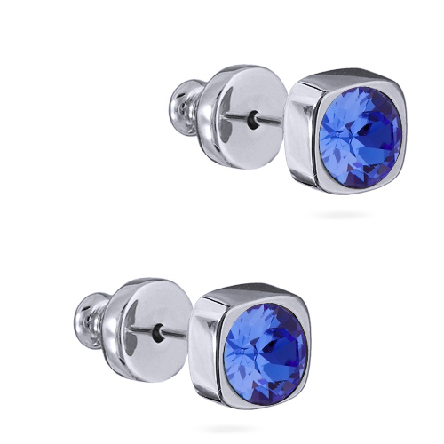 Пусеты Теннис (кристаллы SW сапфир 4мм; покрытие родий)