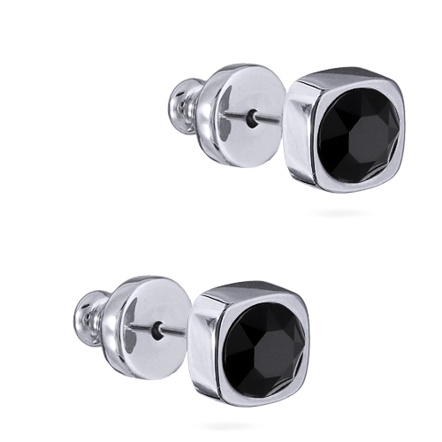 Пусеты Теннис (кристаллы SW черные 4мм; покрытие родий)