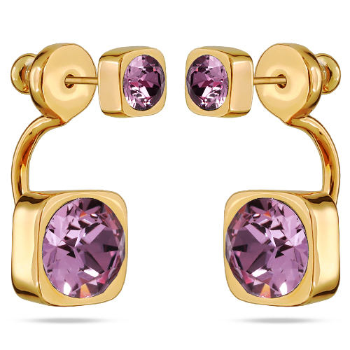 Серьги Теннис (кристаллы SW аметист 4мм и 8мм; покрытие золото)