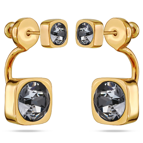 Серьги Теннис (кристаллы SW темно-серые 4мм и 8мм; покрытие золото)