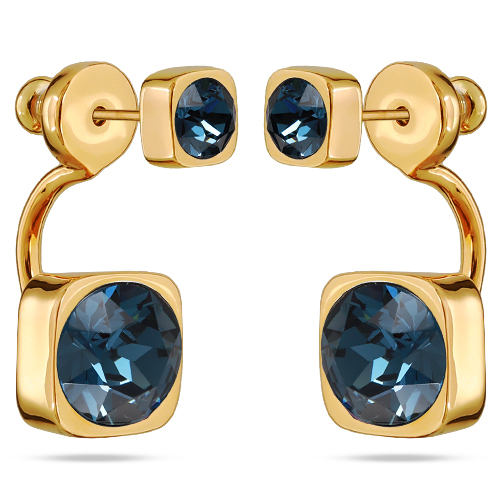 Серьги Теннис (кристаллы SW темно-синие 4мм и 8мм; покрытие золото)