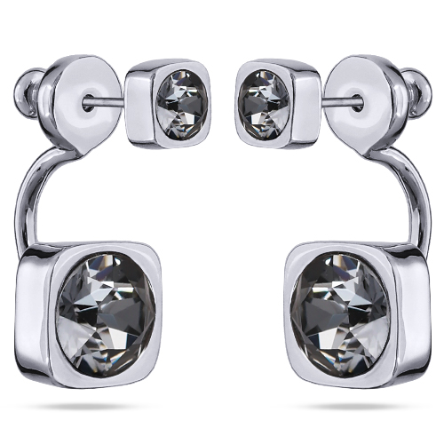 Серьги Теннис (кристаллы SW темно-серые 4мм и 7мм; покрытие родий)