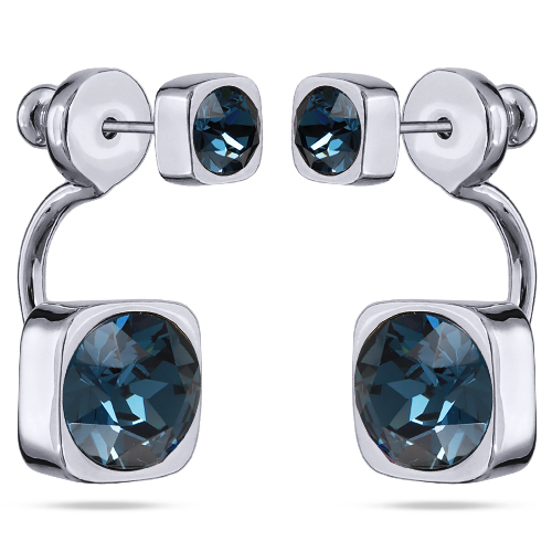 Серьги Теннис (кристаллы SW темно-синие 4мм и 8мм; покрытие родий)