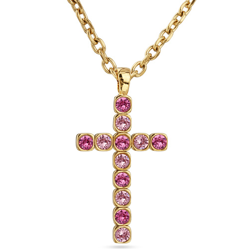 Кулон Теннис (кристаллы SW светло-розовые, розовые 6мм; покрытие золото) 50-55см