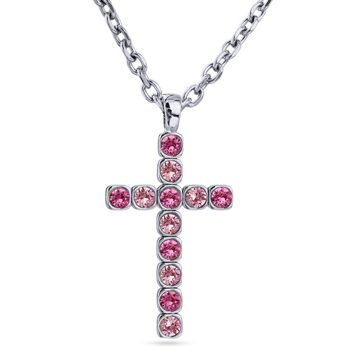 Кулон Теннис (кристаллы SW светло-розовые, розовые 6мм; покрытие родий) 50-55см