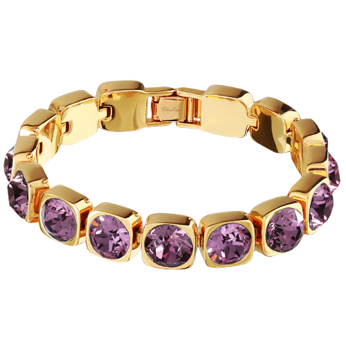 Браслет Теннис (кристаллы SW аметист 8мм; золото) 17-19см