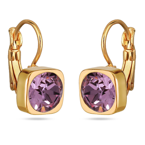 Серьги Теннис (кристаллы SW аметист 8мм; покрытие золото)