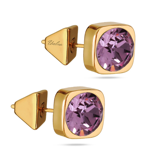 Пусеты Теннис (кристаллы SW аметист 8мм; покрытие золото)