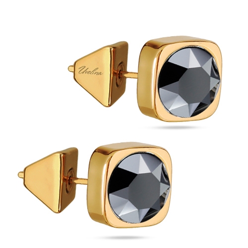 Пусеты Теннис (кристаллы SW гематит 8мм; покрытие золото)