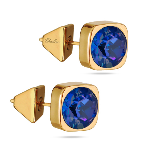 Пусеты Теннис (кристаллы SW королевский синий 8мм; покрытие золото)