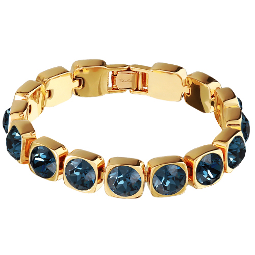 Браслет Теннис (кристаллы SW темно-синие 8мм; покрытие золото) 17-19см