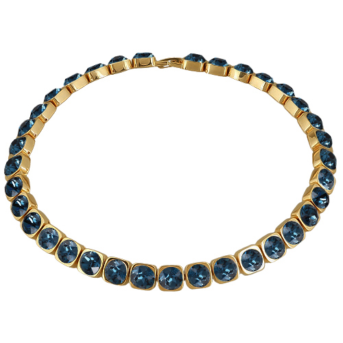 Колье Теннис (кристаллы SW темно-синие 8мм; покрытие золото) 37-40см