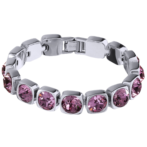 Браслет Теннис (кристаллы SW аметист 8мм; покрытие родий) 17-19см