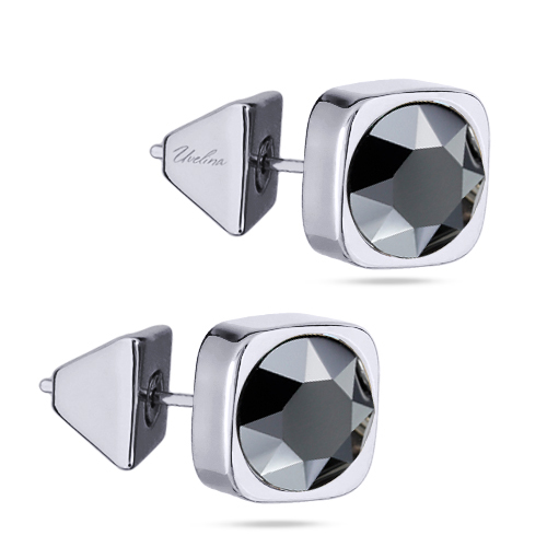 Пусеты Теннис (кристаллы SW гематит 8мм; покрытие родий)