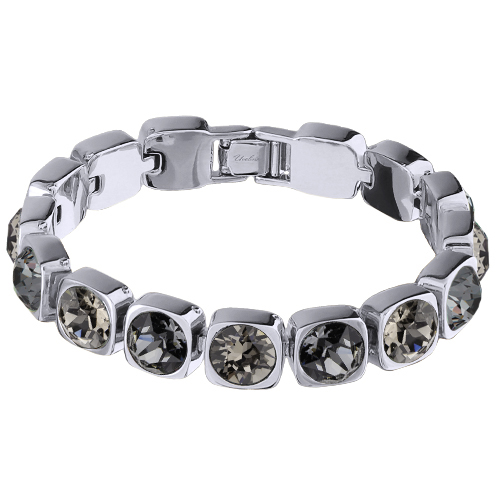 Браслет Теннис (кристаллы SW грейдж, темно-серые 8мм; родий) 17-19см