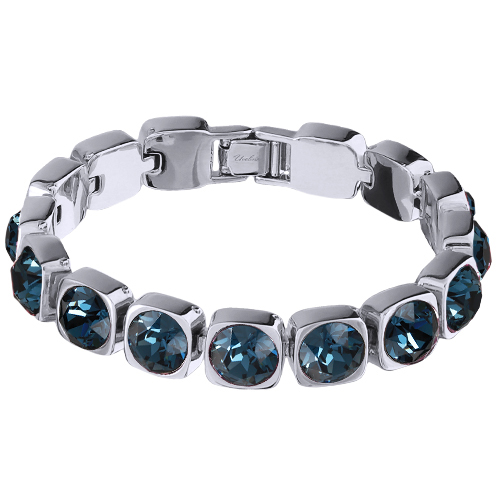 Браслет Теннис (кристаллы SW темно-синие 8мм; покрытие родий) 17-19см