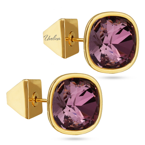 Пусеты Триумф (кристаллы SW бургунди 10мм; покрытие золото)