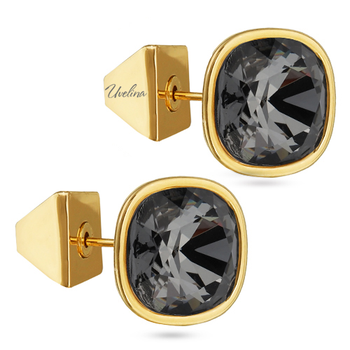 Пусеты Триумф (кристаллы SW темно-серые 10мм; покрытие золото)