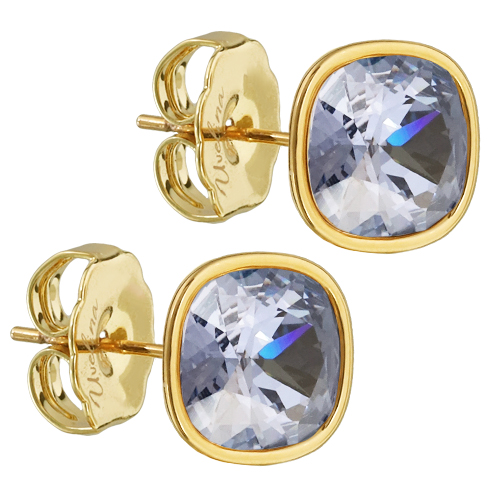 Пусеты Триумф (кристаллы SW серо-голубые 10мм; покрытие золото)