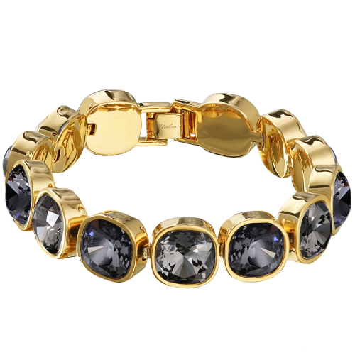 Браслет Триумф (кристаллы SW серые, темно-серые 10мм; покрытие золото) 17-20см