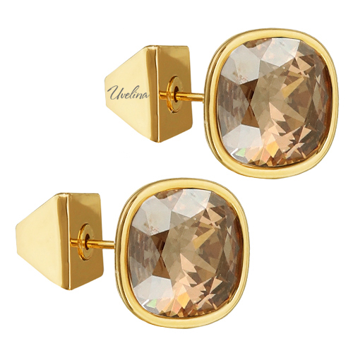 Пусеты Триумф (кристаллы SW дымчатый топаз 10мм; покрытие золото)