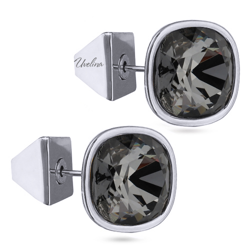 Пусеты Триумф (кристаллы SW темно-серые 10мм; покрытие родий)