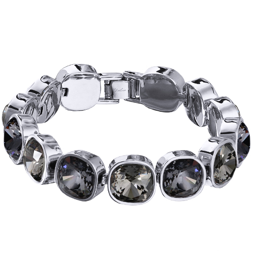 Браслет Триумф (кристаллы SW серые, темно-серые 10мм; покрытие родий) 17-20см