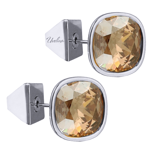 Пусеты Триумф (кристаллы SW дымчатый топаз 10мм; покрытие родий)