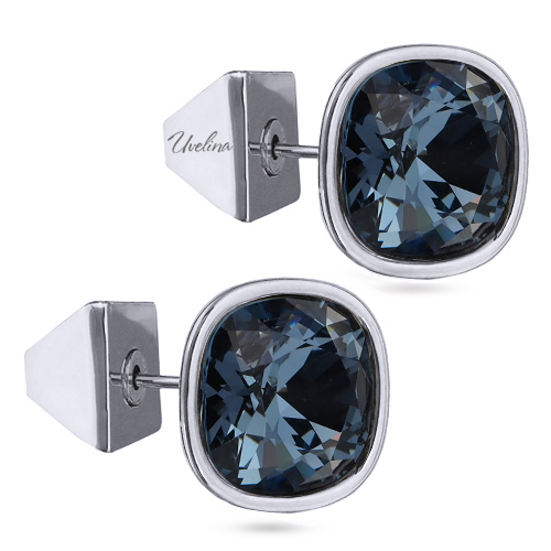 Пусеты Триумф (кристаллы SW джинс 10мм; покрытие родий)