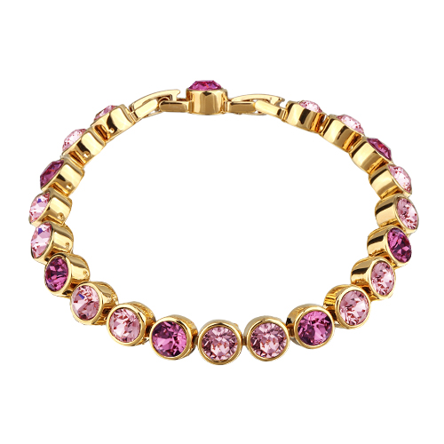 Браслет Теннис (кристаллы SW розовые микс 6мм; покрытие золото) 18-20см