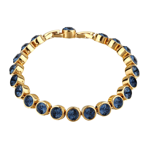 Браслет Теннис (кристаллы SW темно-синие 6мм; покрытие золото) 18-20см