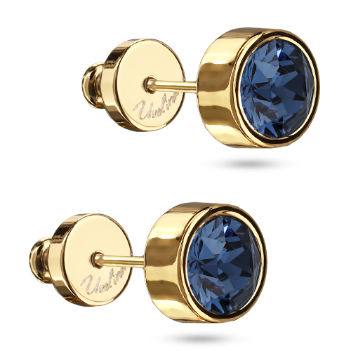 Пусеты Теннис (кристаллы SW темно-синие 6мм; покрытие золото)