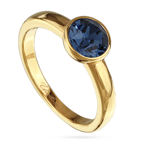 Кольцо Теннис (кристаллы SW темно-синие 6мм; покрытие золото)