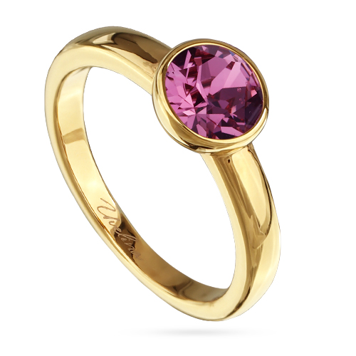 Кольцо Теннис (кристаллы SW розовые 6мм; покрытие золото)