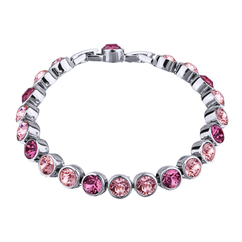Браслет Теннис (кристаллы SW розовые микс 6мм; покрытие родий) 18-20см